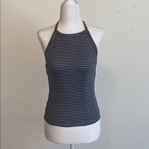 Blue striped tie neck halter top